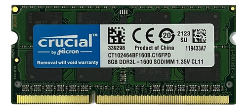 Memoria RAM crucial de 8 GB DDR3-L 1600 MHz para portátil