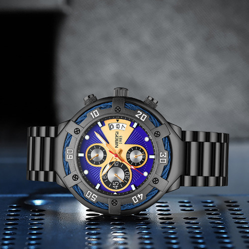 Relojes Nibosi Business Chronograph a prueba de agua, color de fondo: negro azul