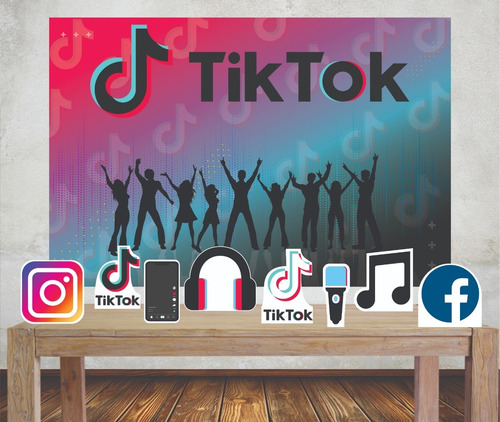 Kit Painel Poli Banner + Displays Festa Tik Tok Rede Social