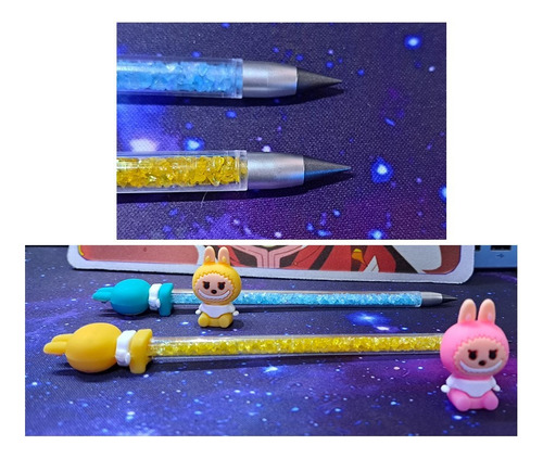 12 Lápices Infinito Con Goma Kawaii La Bubu Negro