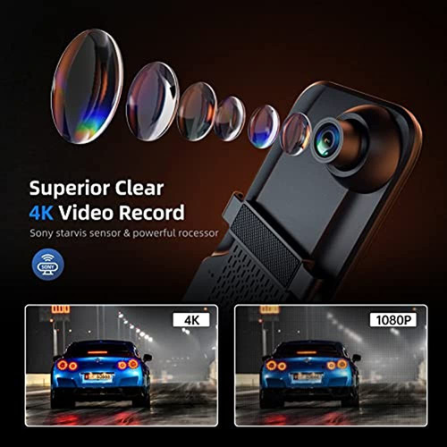 4k Wifi Mirror Dash Cam, Veement Cámara De Espejo Retrovisor