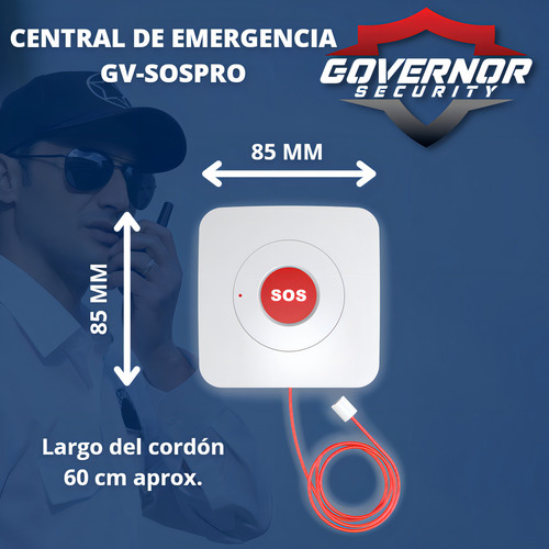Estação de emergência SOS com botão, campainha e cabo atuador para sistemas de alarme ou uso autônomo GV-Sospro Governor