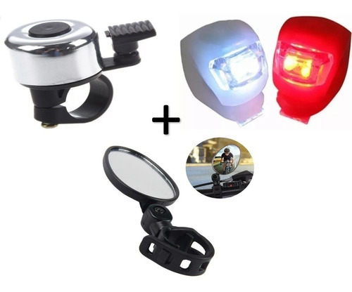 Combo Accesorios Bicicleta Timbre Luces X2 Espejo Retrovisor