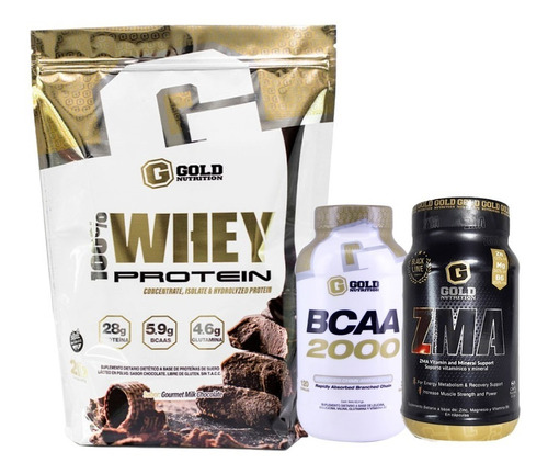 Whey Protein + Bcaa 2000 + Zma. Combo Gold Nutrition. Outlet