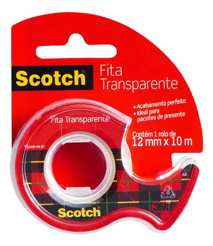 Fita Adesiva Transparente 12mm X 10m 3m Scotch C/ Dispenser
