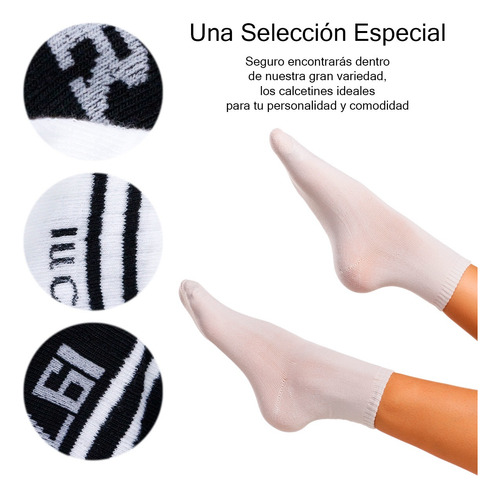 30 Calcetines Unisex Blanco/negro Suaves Duraderos Blanco / Negro Estampado Minimalista Unitalla
