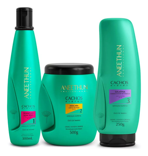 Kit Cachos Shampoo Low Poo, Máscara E Gelatina - Aneethun