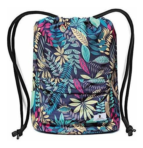 Dry Wet Separated Swimming Bag Floral Waterproof Drawstring 