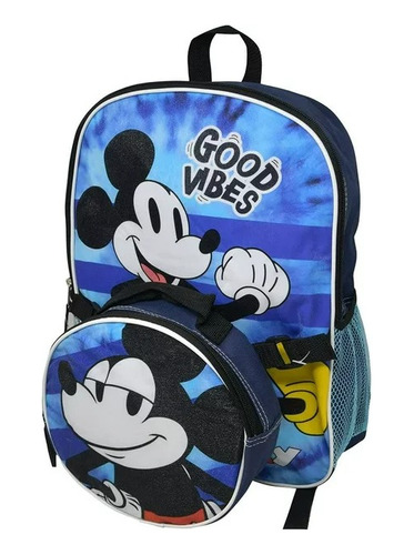 Set   Mochila Y Lonchera Escolar Mickey Mouse 16 Pulgadas  Bolsillos Laterales Correas Ajustables