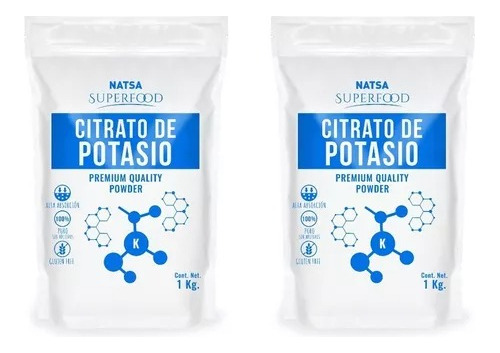 Citrato De Potasio Grado Alimenticio,2 Bolsas De 1 Kg Cu Sfn