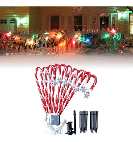 Lámpara Solar Navideña Decorativa Con 10 Copos De Nieve