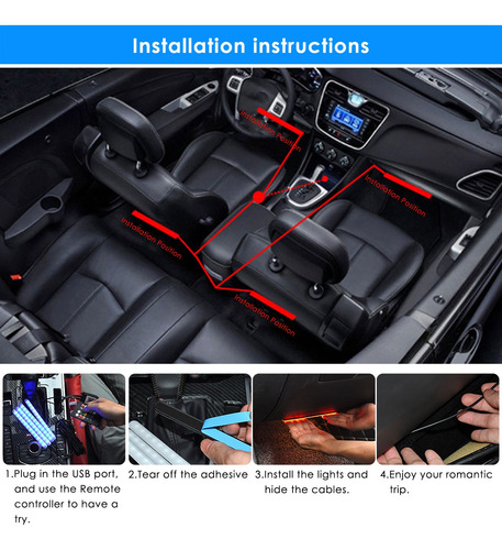 Carro Interior Led Rgb Luz 4 Tira 48leds Carro Atmosfera Lam