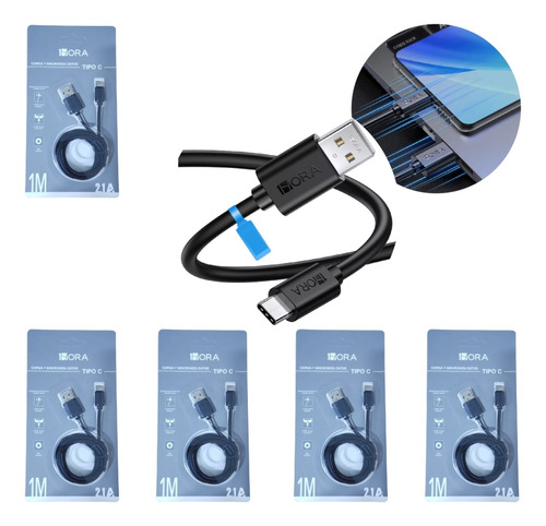 5 Pzas Cable Carga Micro Usb C Reforzado Uso Rudo 1m T3743