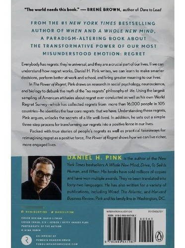 The Power Of Regret: No Aplica, De Daniel H Pink. Serie Sb Editorial Penguin Putnam, Tapa Dura, Edición No Aplica En Inglés