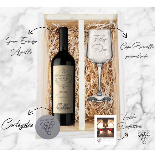 Box Vino Gran Enemigo Agrelo Madera + Copa Vidrio Grabado