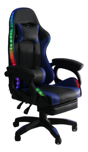 Silla de escritorio Mobinho SILL9 gamer ergonómica  negra y azul con tapizado de cuero sintético