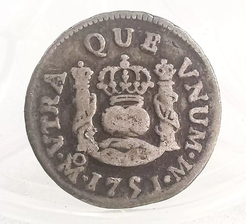 Moneda 1/2 Real Columnaria Plata Original 1751 Mexico Mo