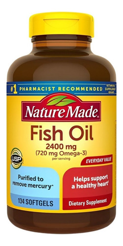 Nature Made Fish Oil 2400mg + 720mg Ômega 3 - 134 Softgels Sabor Nenhum