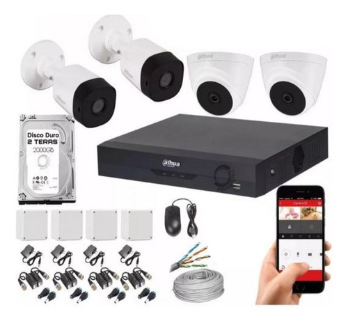 Kit Camaras De Seguridad Dahua 5 Mpx-dvr 4ch+4cam Con Disco 