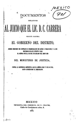 Libro: Documentos Relativos Al Juicio Que Lic. D. C. Carr