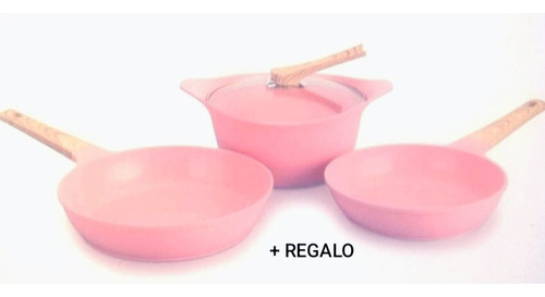 Batería De Cocina  Tipo Jade  Color Rosa Inducción Nada Pega