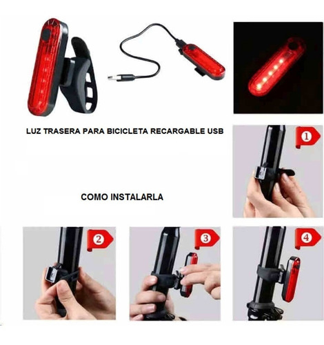 Luz Trasera Led Para Bicicleta, Recargable Usb, Impermeable.