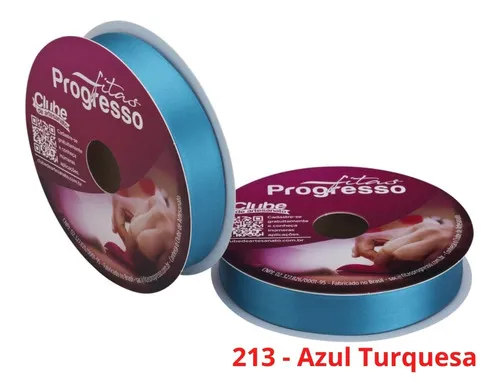 Fita Cetim Nº5 22 Mm Rolo Com 50 Metros Progresso Cor 213 - Azul Turquesa