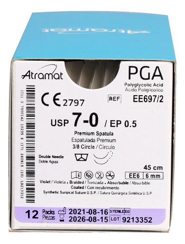 Sutura Atramat Pga Calibre 7-0 - Doble Armado 6mm - 45c