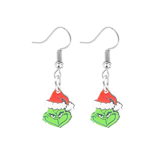 Pendientes Grinch Navidad Sombrero Santa Rhinestone