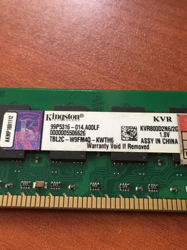 Memoria Ram Ddr2 2gb Kingston Bus 800/667mhz Mercadopago (Usado)