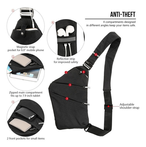 Imagem 5 de 7 de Sling Backpack Chest Bag Lightweight Outdoor Sport Travel