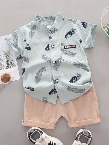 Conjunto De Bermuda Con Estampado De Hojas Para Bebe