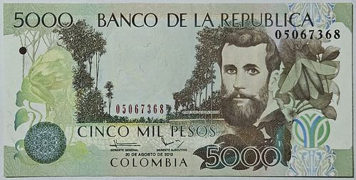 Billete 5000 Pesos 20/ago/2012 Colombia Unc 