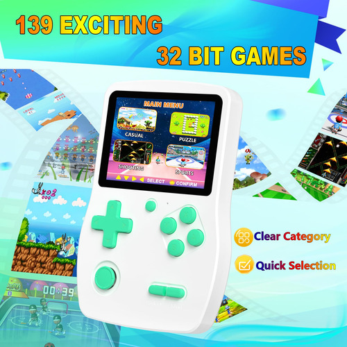 Handheld Game Console Douddy 32-bit W/ 139 Video Games Blue