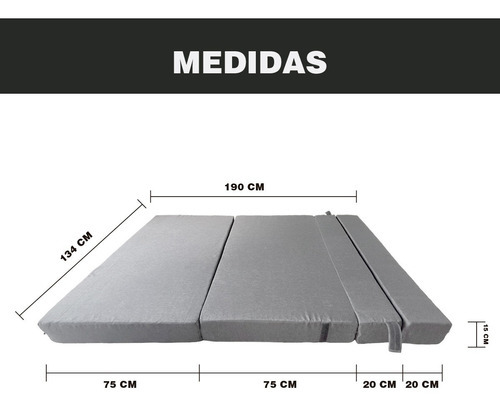 Sofá Cama Matrimonial Plegable, Colchoneta Con Soporte Firmé Color Gris Claro