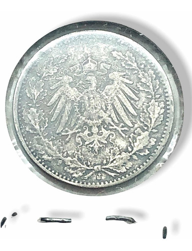 Moneda D Plata 1/2 Marco Imperio Alemán Año 1919-j Ley 0.900 (Usado)