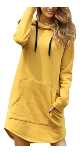 Cómodo Vestido De Sudadera Con Capucha Y Bolsillo De Manga L