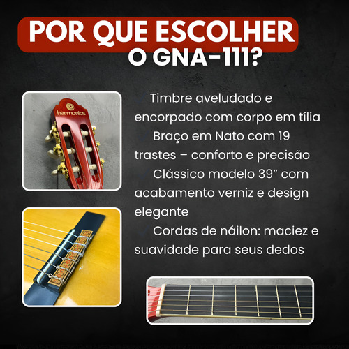 Violão Clássico Harmonics Acústico Gna-111 Para Destros Sunburst Destro
