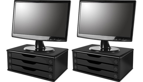 Conj. 2 Suportes Monitor Mdf Black Piano 3 Gavetas Black