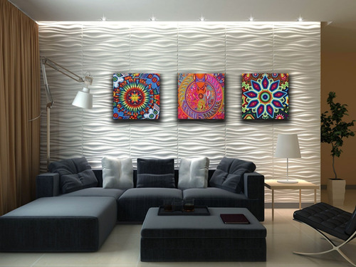 3 Cuadros Arte Huichol Mexicano Cn Canvas Decorativo 60x60cm