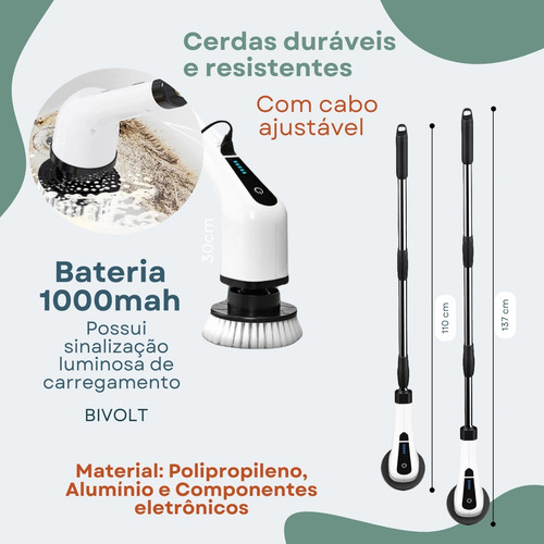 Esfregão Elétrico Mop Escova Limpeza Giratoria Multiuso Chão