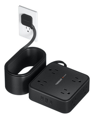 Cable De Extensión Tessan De 25ft Con 8 Salidas Ca Y 3 Usb