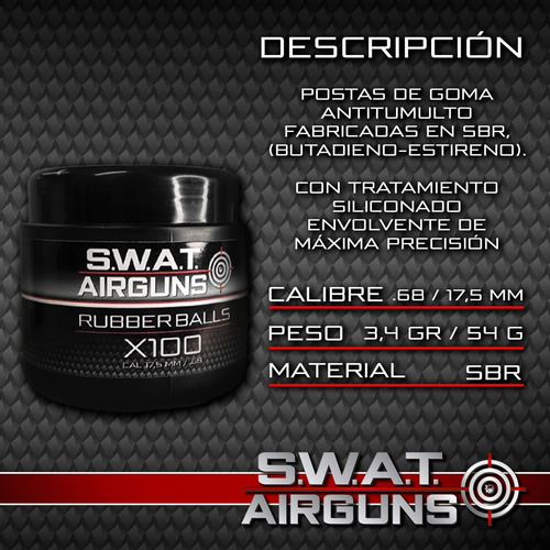 Imagen 3 de 10 de Postas De Goma 17,5 Mm .68 X100 Siliconadas Swat Airguns
