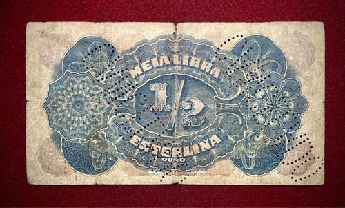 Billete 1/2 Libra Esterlina Mozambique 1919 Pick R5 Beira (Usado)