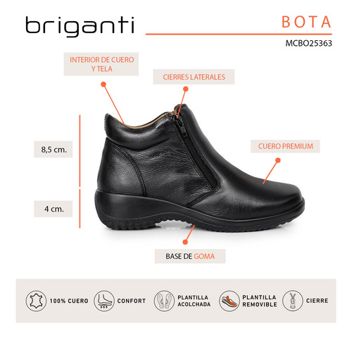 Bota Mujer Cuero Confort Botita Zapato Comodo Liso Briganti