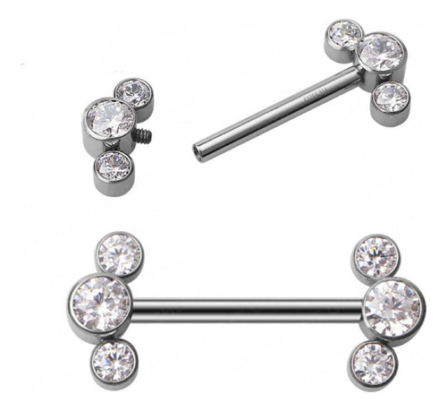 Piercing Barbell Nipple Con Zircon En Titanio Grado Implante