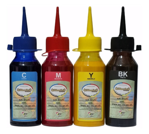 Imagem 1 de 2 de Kit 4 Cores Tinta Sublimática 4x 100ml Ink Chemical / Bm
