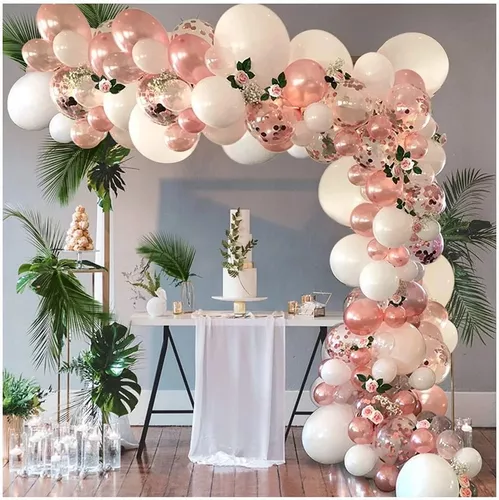 Arco Organico 100 Globos Rosa Gold Y Confetti Deco