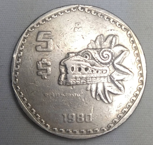 Monedas Antiguas De México 5 Pesos Quetzalcóatl 1980 