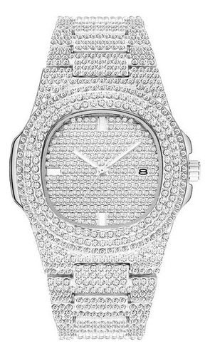 Moda Iced Out Reloj Hombres Diamante Acero Reloj